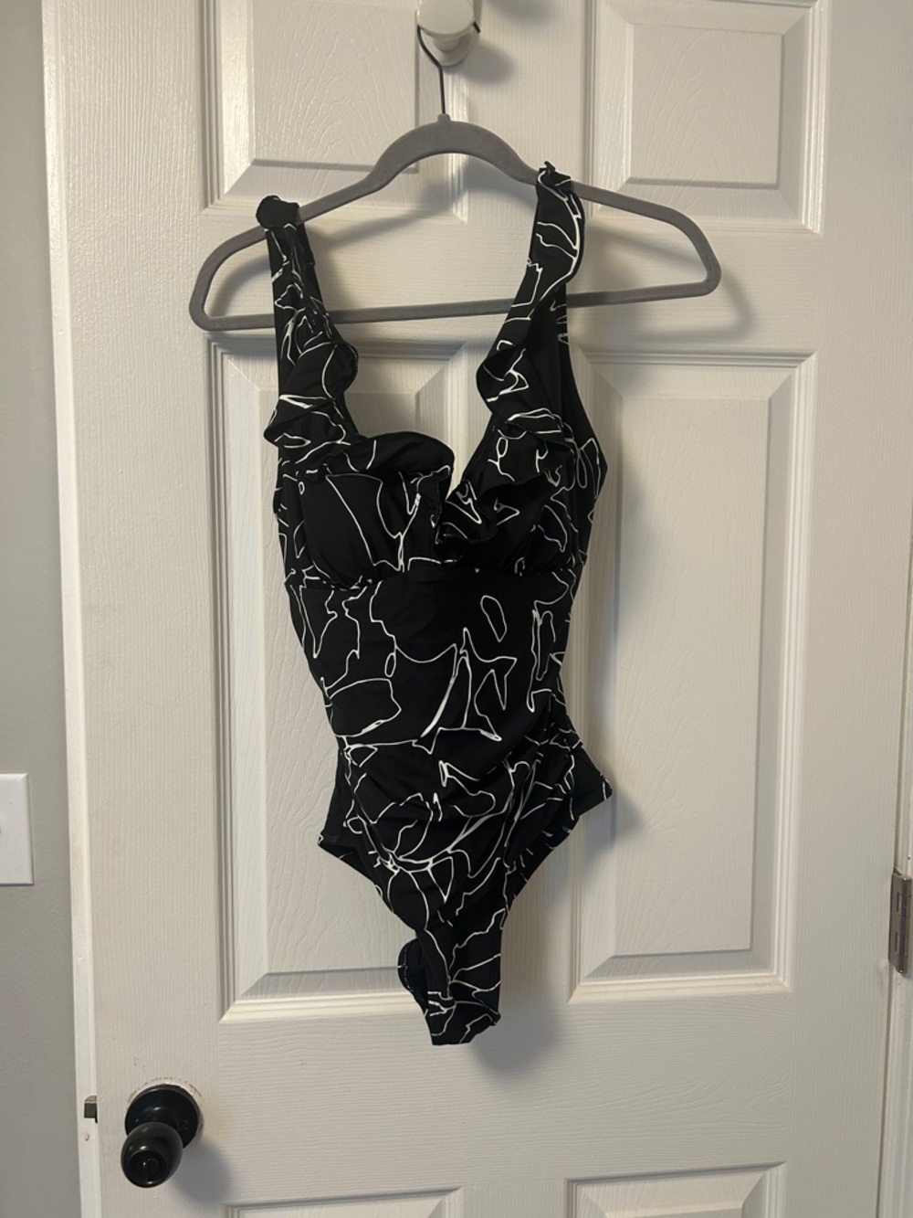 Dkny Black One-Piece Swimsuit with White Abstract Lines